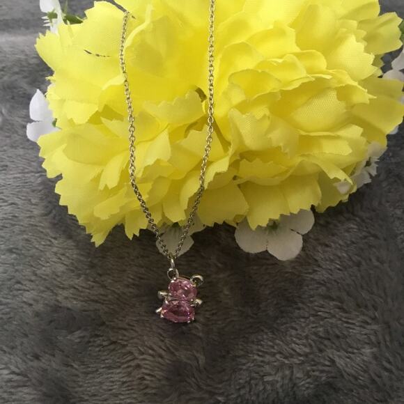 Sterling Silver Pink Crystal Teddy Bear Necklace - Picture 4 of 7